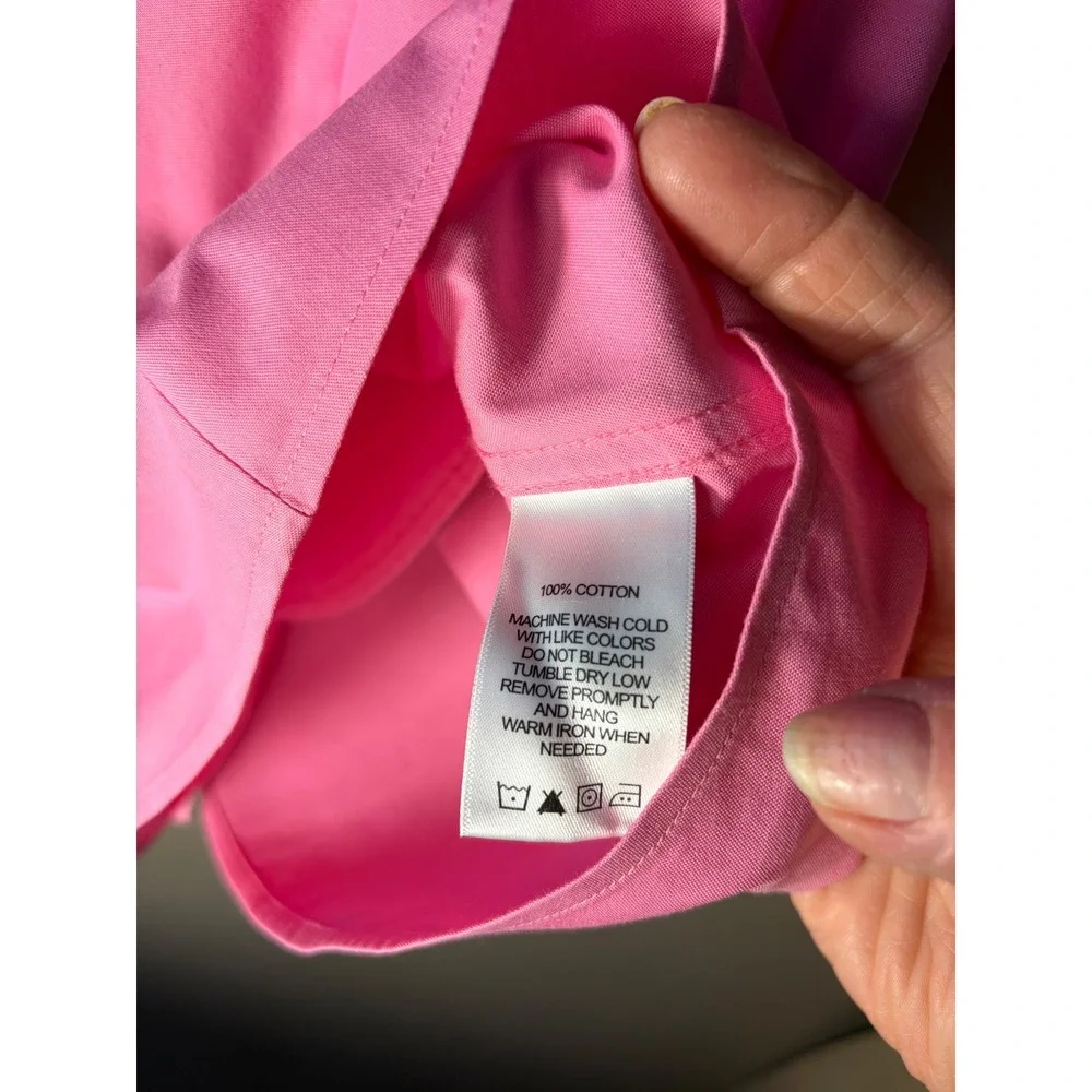 Foxcroft NYC Heritage Non-Iron Pink Cotton Button Down Tunic Shirt Pockets 12